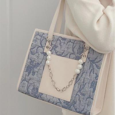Tragetasche für Damen im Frühling und Sommer Neue Meeressalzblaue Jacquard-Stoff Umhängetasche Große Kapazität Pendeltasche