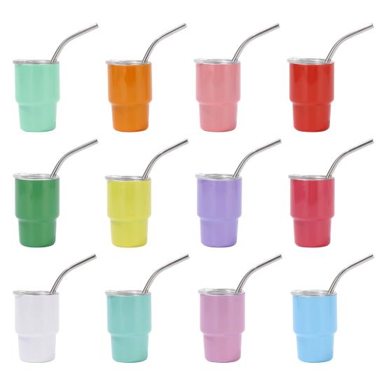 Mini Tumbler Sklenice na panáky se slámkou a víčkem 3 oz nerezová ocel