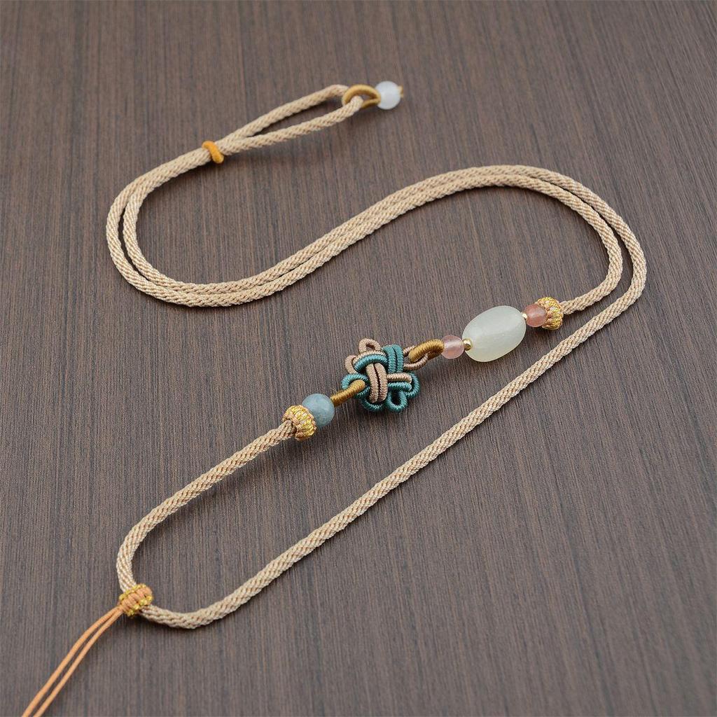 Hand-woven Jadeite Jade Pendant Lanyard with Aventurine Crystal Necklace Rope - Unisex, High-Quality.