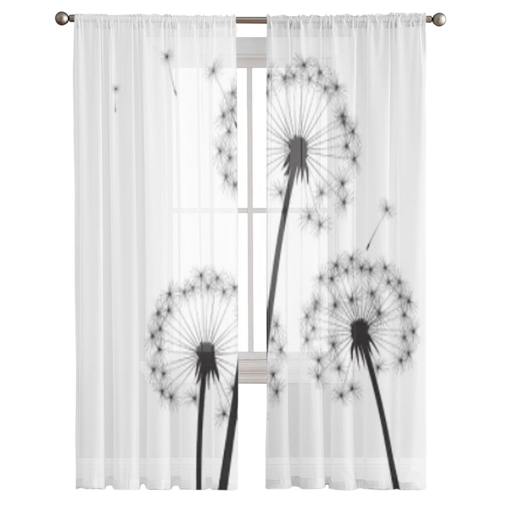 Păpădii Negre Perdele Transparente din Tul Alb pentru Camera de Zi Camera Dormitor Bucătărie Decorare Voile Organza Perdele