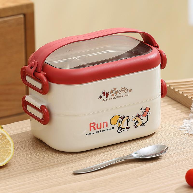 Doppellagige isolierte Lunchbox für Damen: Kompakter Edelstahl-Mahlzeitbehälter zum Abnehmen, ideal für Studenten & Berufstätige