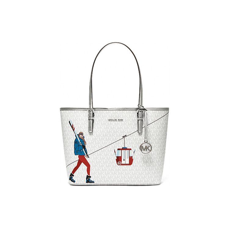 

Michael Kors Mk Jet Set Cartoon Pattern Casual Tote Bag Kids tote White Silver 35H1S5CT2B-163 Basic Set (Bag+Dust Bag)