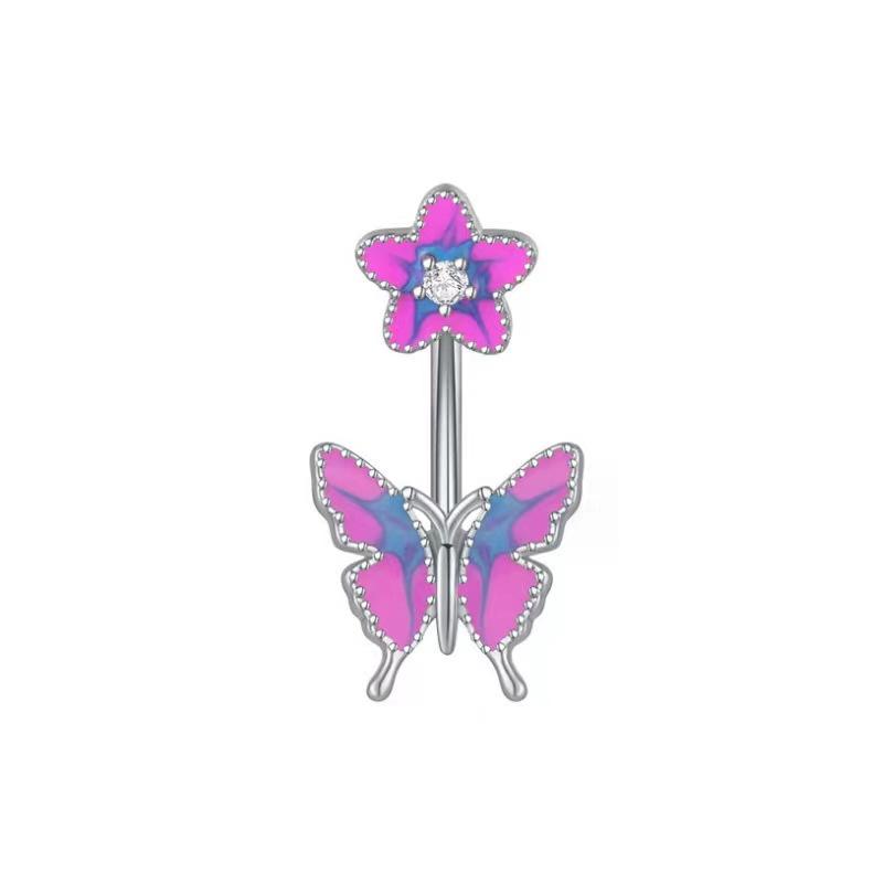 1PC Pink Color Series Crystal Belly Button Rings Snake Flower Heart Belly Ring for Women Stainless Steel Dangled Navel Piercing