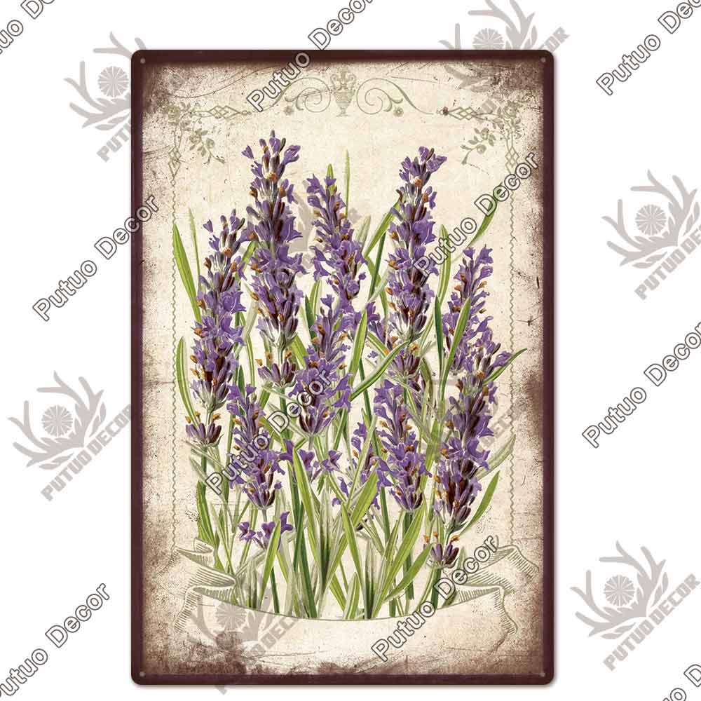 Putuo Decor Flower Vintage Tin Sign Plaque Metal Retro Wall Art Poster for Garden Living Room Club Decoration