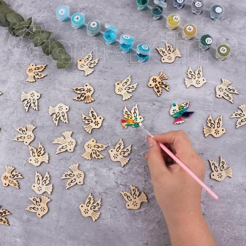 20pcs/lot Unfinished Wooden Peace Dove Wood Cutouts Slices Craft Embellishment Bird Pigeon Shape Cutout for DIY Party Home Decor