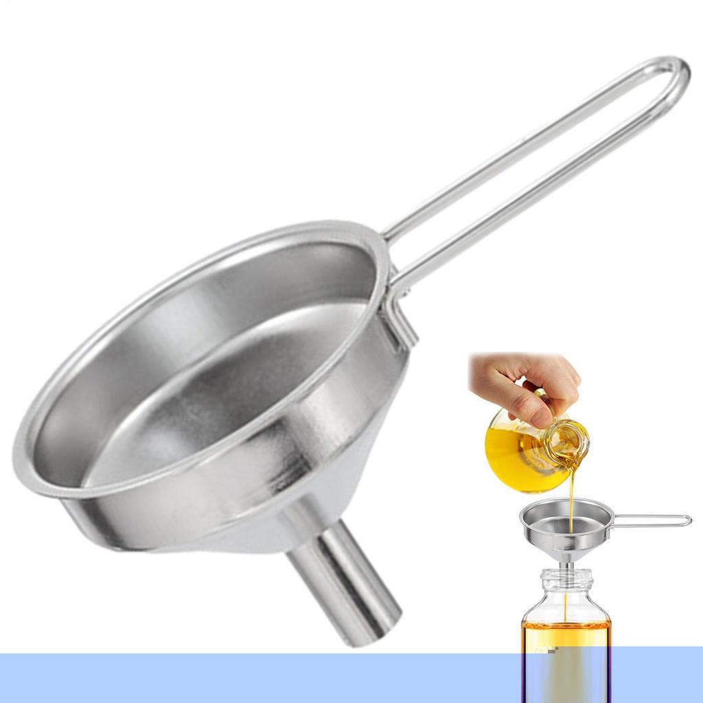 Stainless Steel Mini Funnel for Cooking Oil Hangable Food-Grade Oil Filling Funnel Liquid seasoning dispensing tool with handle