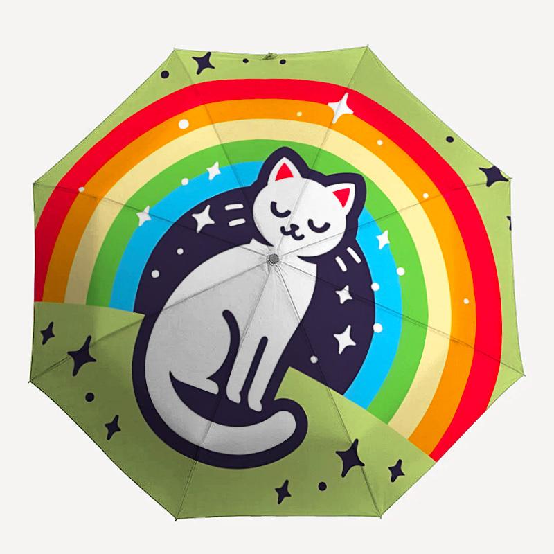 1 Stück Regenbogen Katze Modischer Automatisches Öffnen/Schließen Faltbarer Regenschirm mit 8 Speichen, Winddicht Tragbar, Tägliche Nutzung082