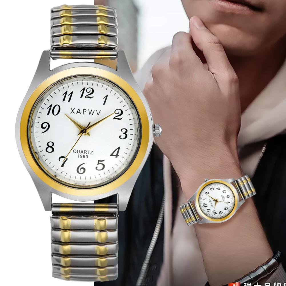 

Men s Watch Gold Silver Elastic Band Stainless Steel High-end Women Dress Clock Simple Numerals Dial Quartz Watch Couple Gifts
