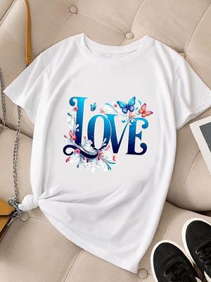 (Rozmiar azjatycki) Damska Koszulka T-shirt Modna Odzież T-shirt Damski Nadruk słodka miłość uroczy Damski Krótki Rękaw Graficzne T-shirty