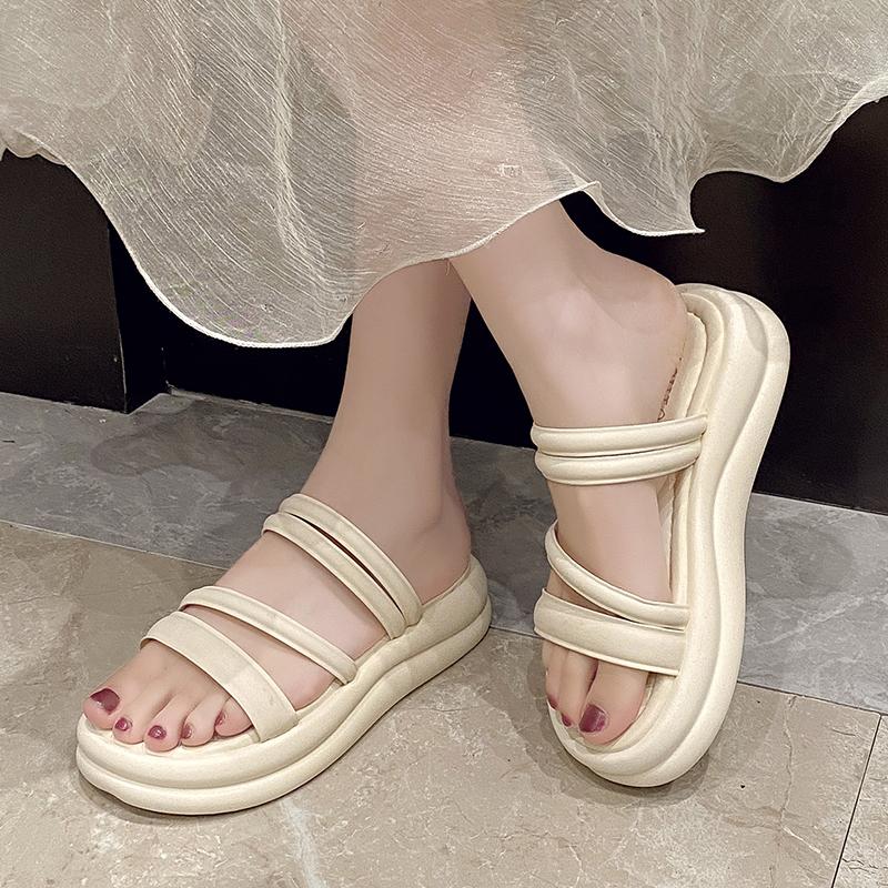 Women's High Platform Sandals Wedge-shaped Hollow Mu Shoes Casual Chunky Gladiator Sandals Summer Leather Beach Slippers