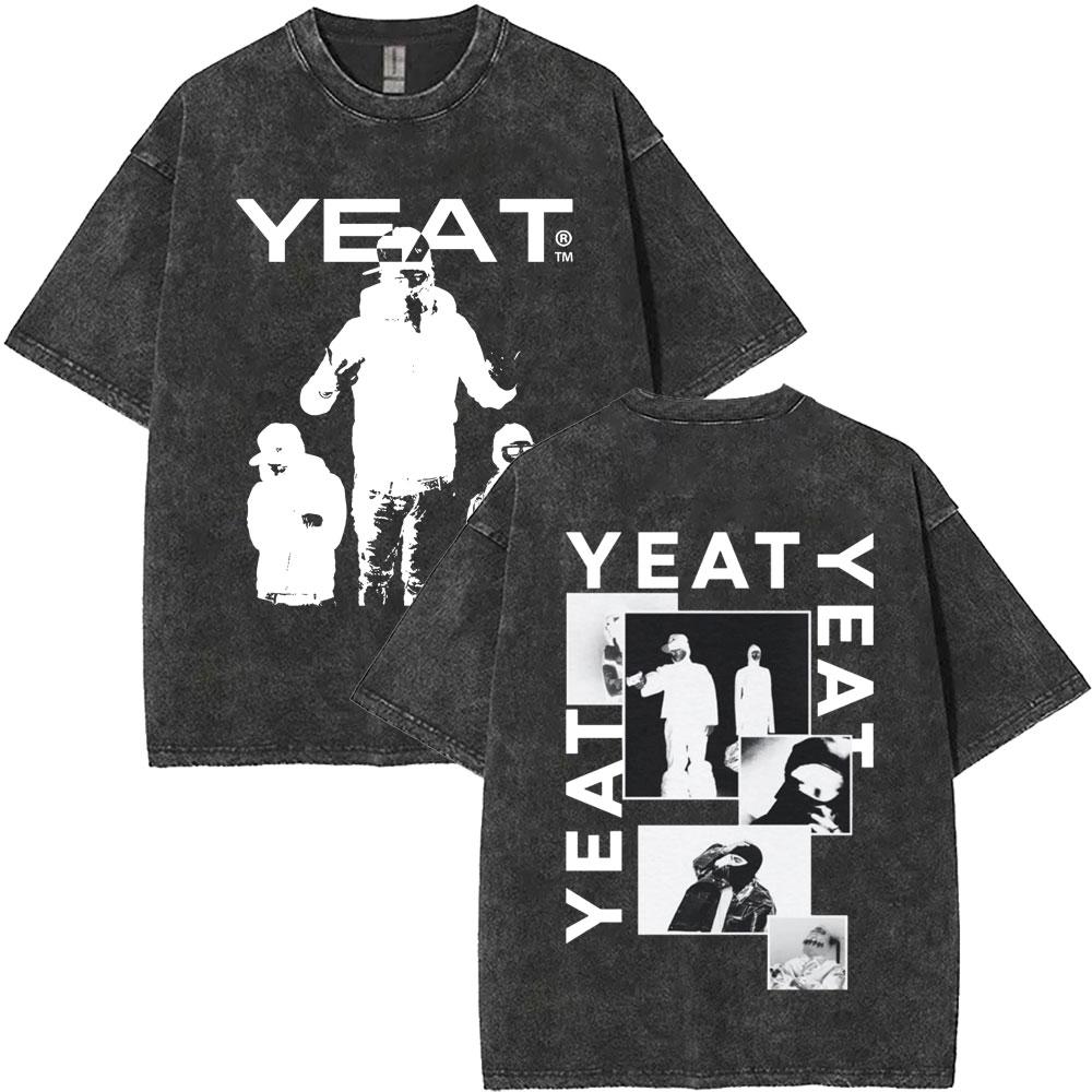 Vintage Washed Rapper Yeat Double Sided Print Tshirts Lyfestyle T Shirt Men Women Hip Hop Fashion Trend Tshirt Streetwear