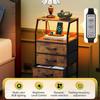 4-Drawer Dresser, 37' Tall Nightstand with Charging Station, LED Light, USB & Outlet, Fabric Bins, Wood Shelf, Rustic Brown
