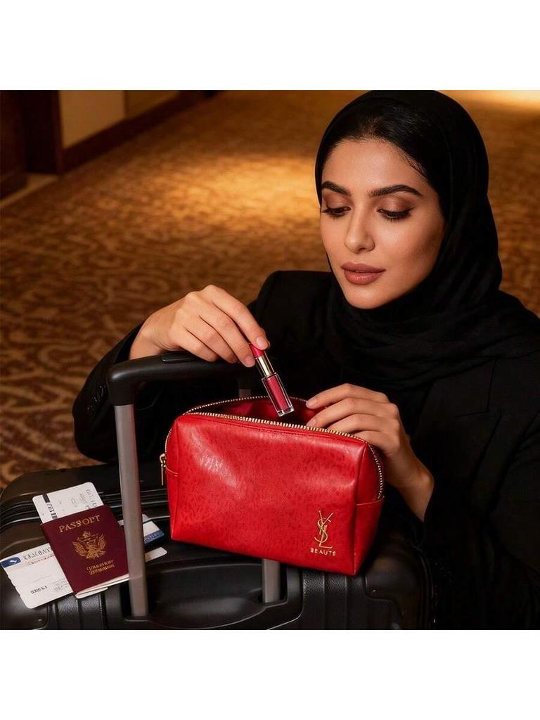 YSL Makeup Bag Storage Bag Toilet Bag Large Capacity Travel Portable Red 16 × 12 × 5cm