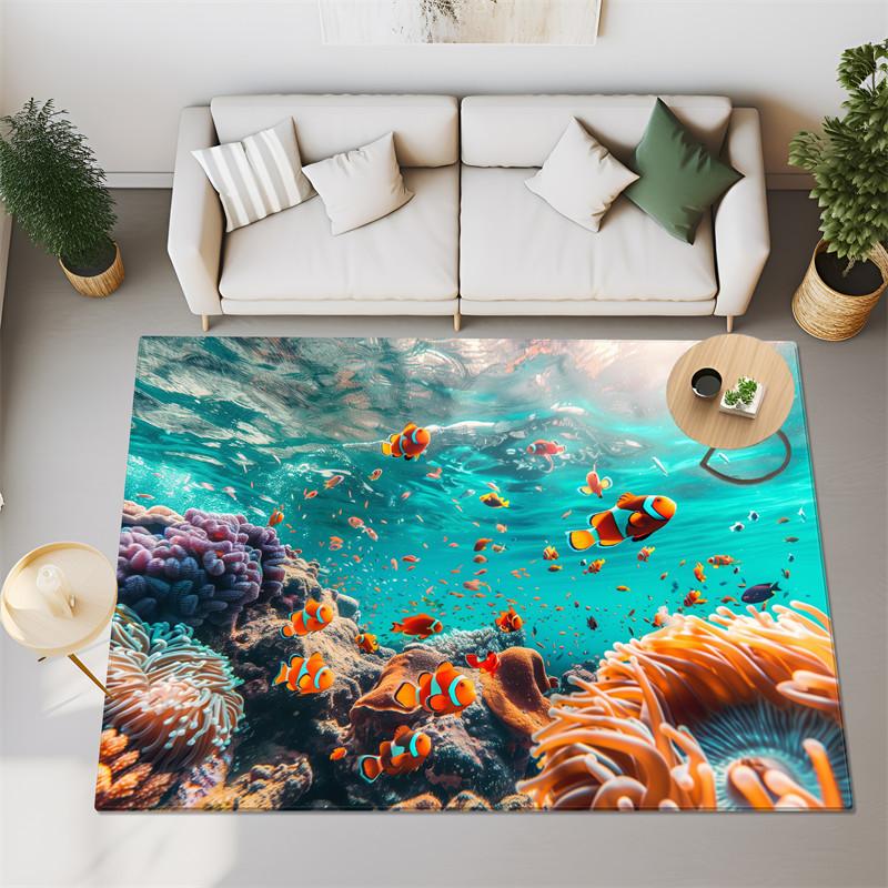 3D Sea Fish Turtles Big Carpet For Bedroom Living Room Super Soft Absorbent Sponge Bathroom Floor Mat Cute Toilet Rug Non-slip