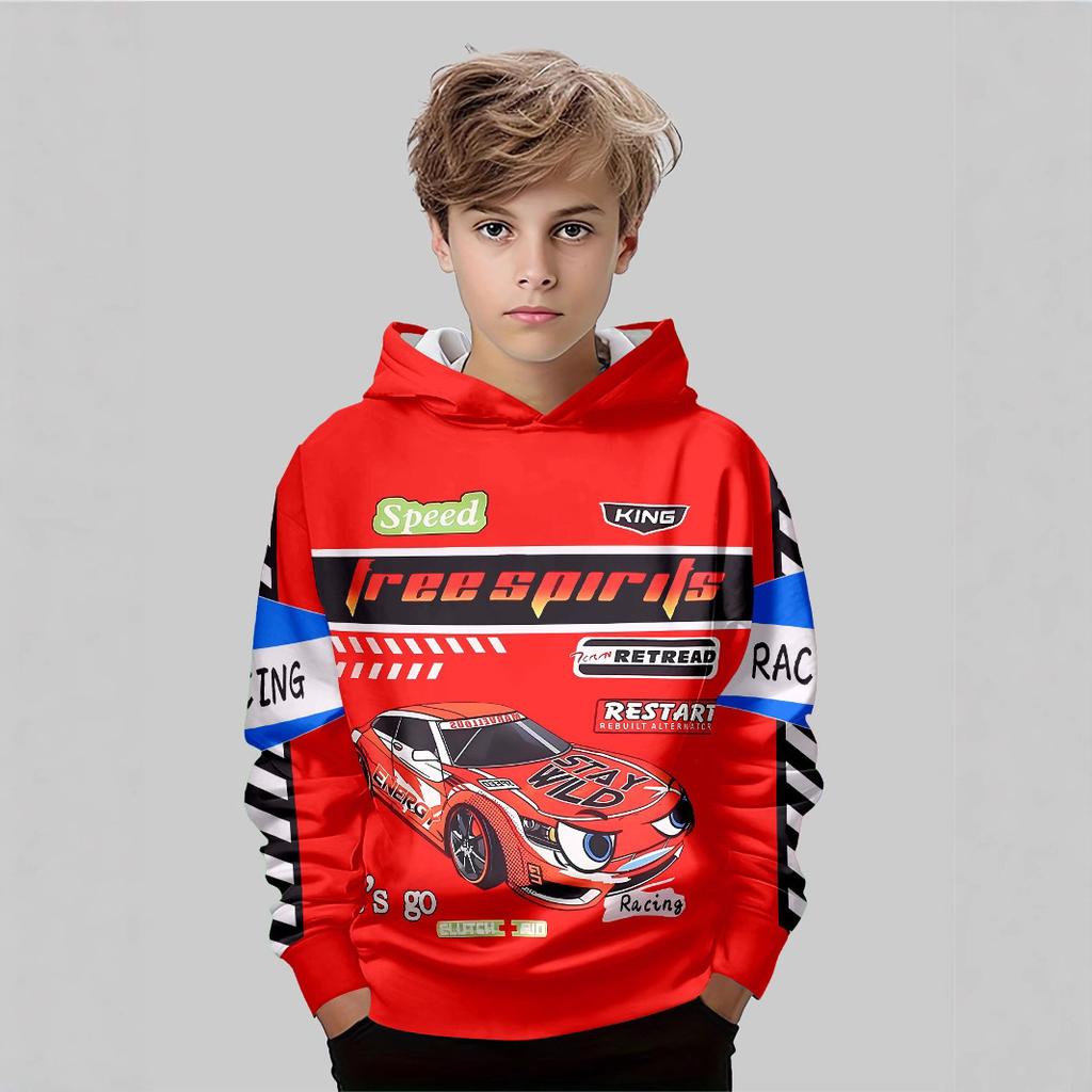 Autumn Football Car Pattern 3D Printed Top Fashionable Casual Long Sleeved Children's Boy Hoodies Javascript: