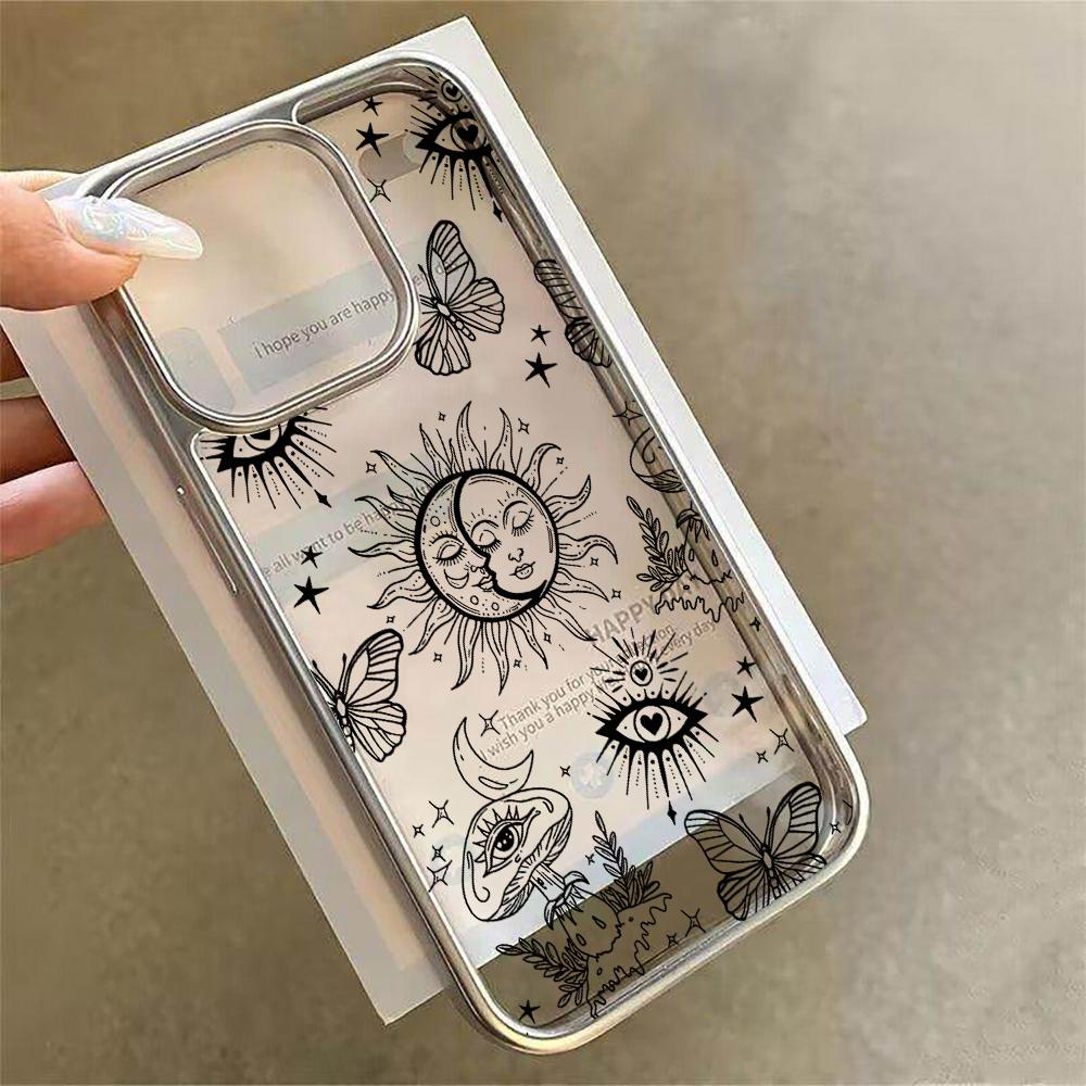 Stars and Moon Art Design Clear Phone Case For iPhone 17 Air 16 e 15 14 13 12 11 Pro Max Plus SE Plating Drop Coque Cover