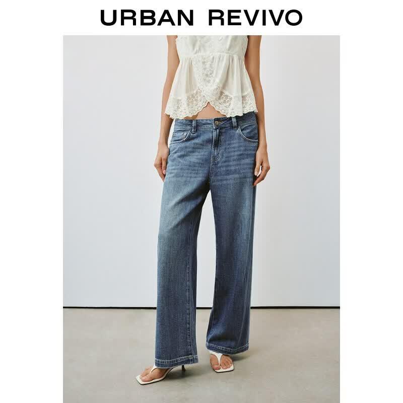UR2026 Women s Elegant Washed Wide-Leg Distressed Denim Jeans 28 синий