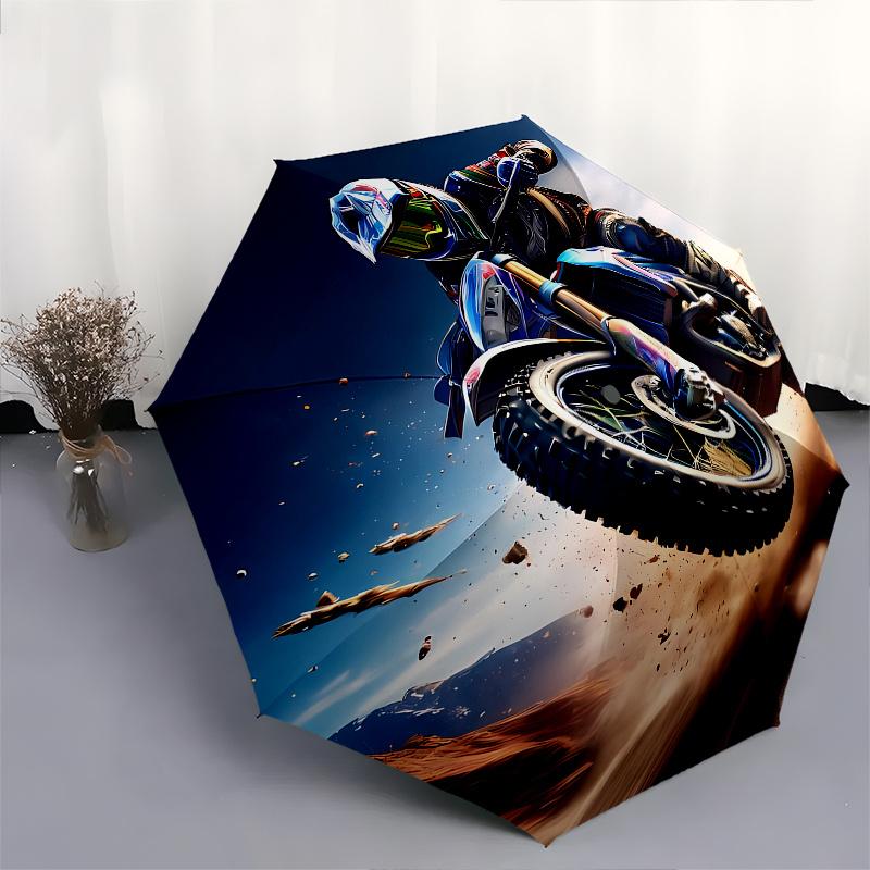 Moto, Parapluie Pliant Automatique Désert 8 Baleines Design Léger, Cadre en Fer Durable, Compact et Portable, Idéal Anniversaire ou Noël