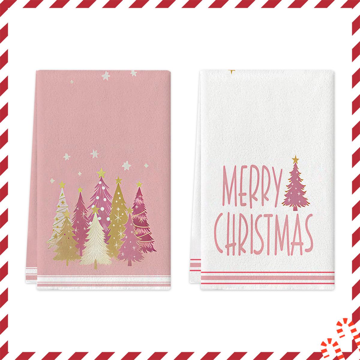 

2 Christmas Pink Christmas Tree Kitchen Towels, Available In Various Colors And Styles, Multifunctional Towels For Christmas Dec