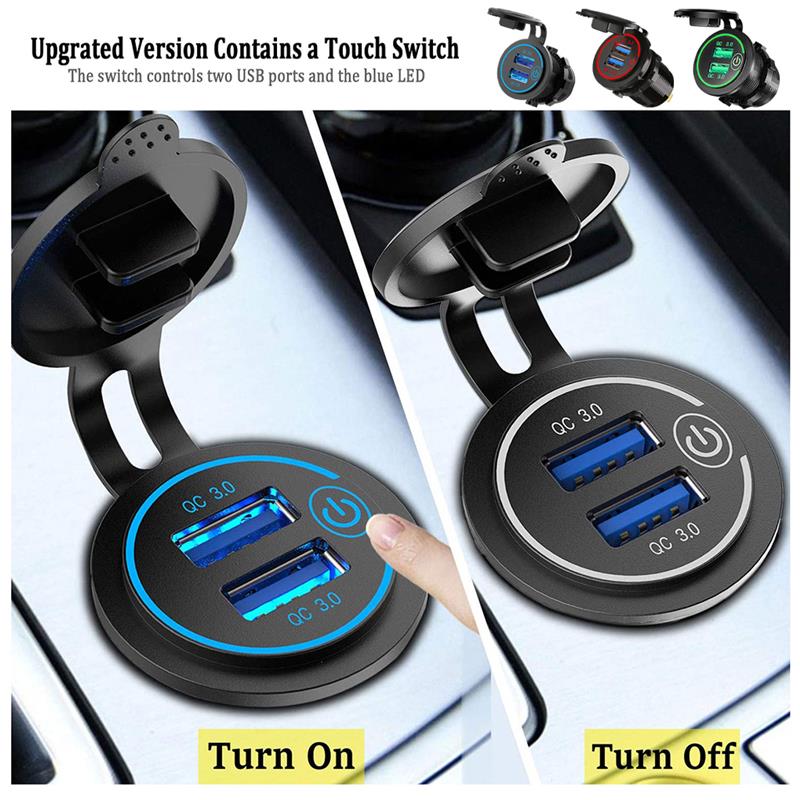 USB Outlet Dual 12V-24V USB Car Charger Waterproof Cigarette Lighter Socket Mount Power Adapter 5V 3.1A for Car Marine Boat