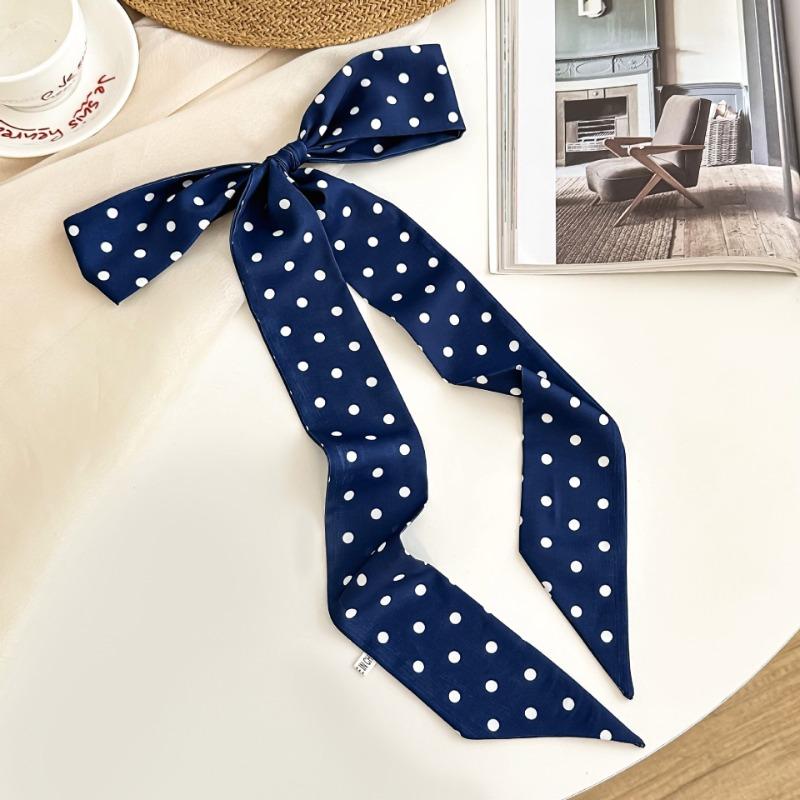 

Синий шелковый платок в горошек, длинная многофункциональная повязка-бант, косынка, полоска для волос, шейный платок, шелковый платок на талию.