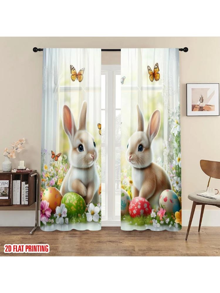 Plane Printing Curtains Springtime Hoppiness Versatile Durable Polyester Without Rod All Seasons Use Sheer Made Of W100*H70(CM)-Rod Pocket&1PCS