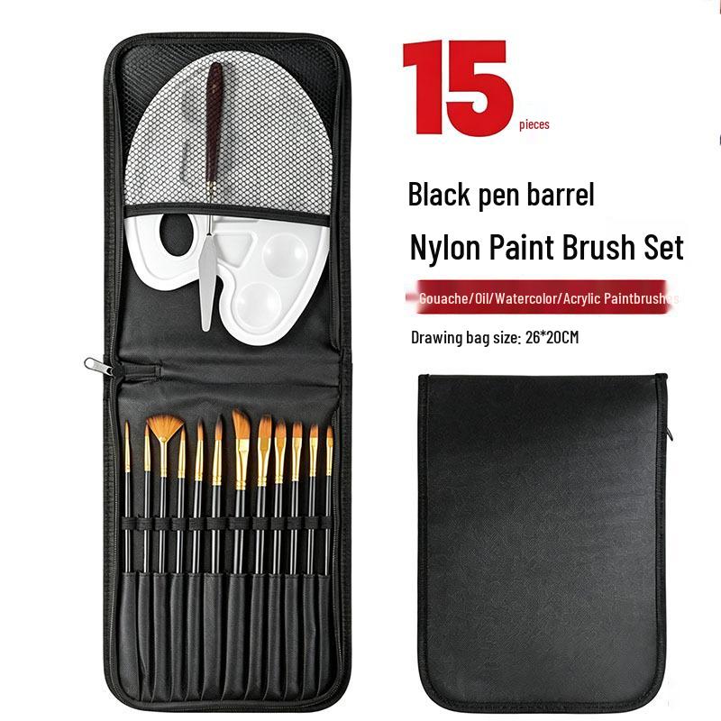 Foreign Trade Nylon Painting Brush Set - 10 Pieces, Red & Blue Handles, Flat Gouache & Oil Brushes