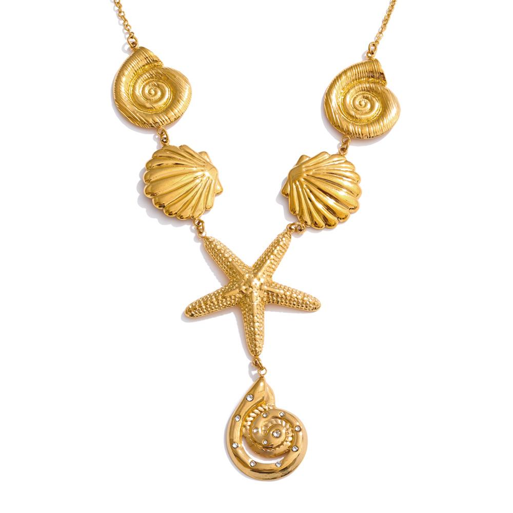 

Yhpup Ocean Style Starfish Shell Pendant Necklace 18K PVD Plated Waterproof Stainless Steel Summer Holiday Fashion Jewelry 2025