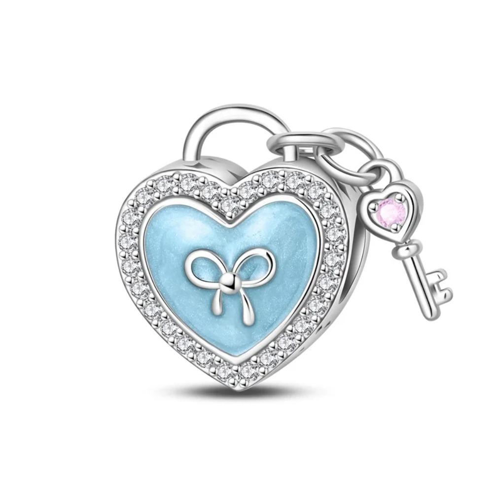 Charms Lucchetto Chiave in Argento 925 Ciondoli a Forma di Cuore per Bracciale Gioielli Fai da Te Regalo