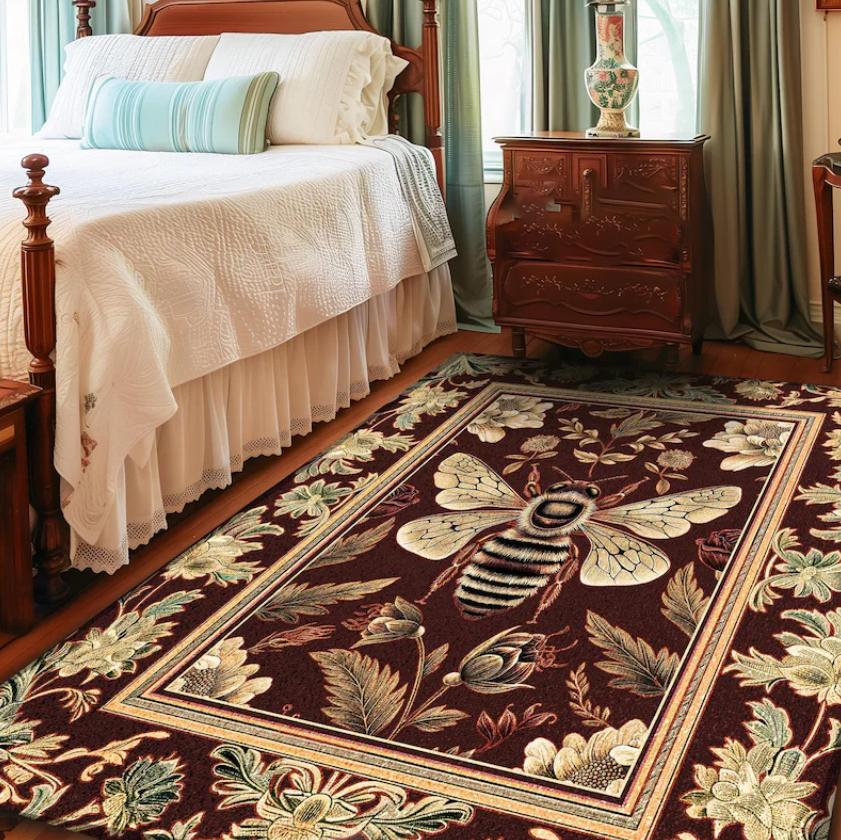 Bee and Sunflower Rug Traditional Floral Garden Design Christmas Living Room Carpet Home Decoration