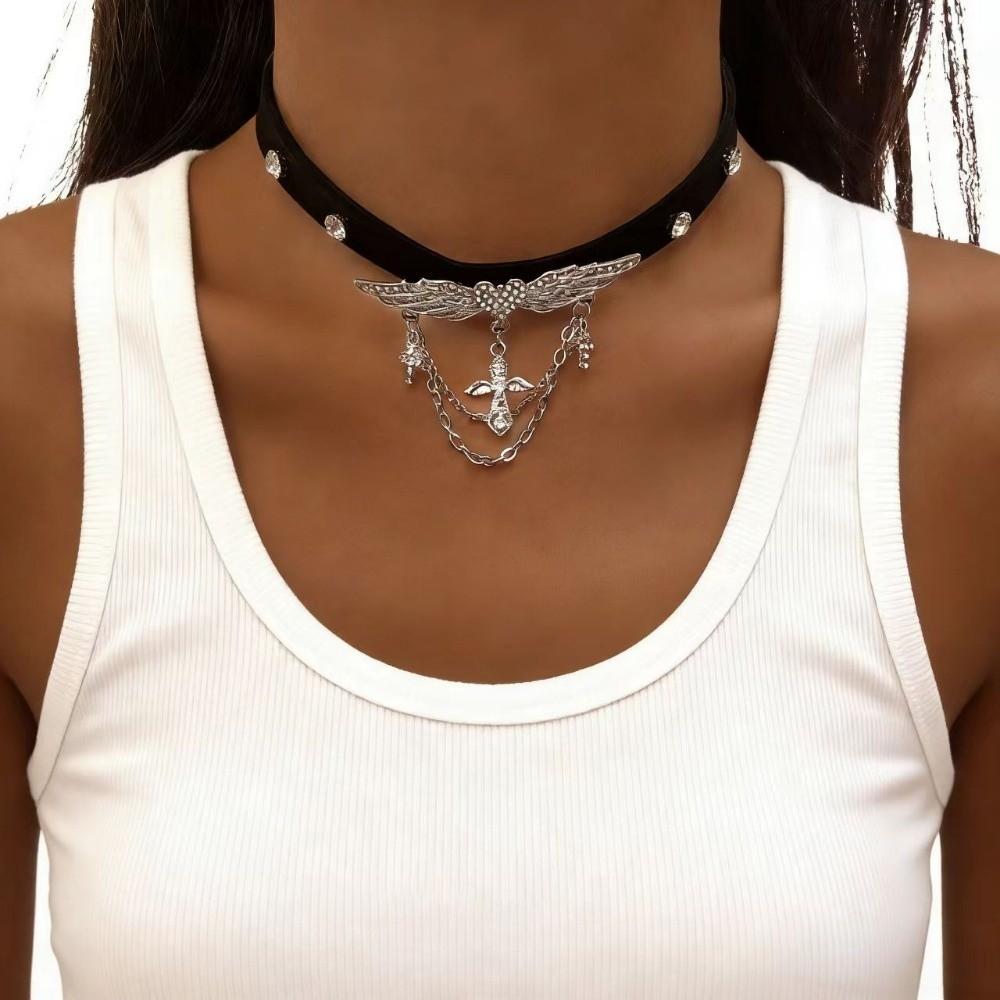 Tassel Design Angel s Wings Necklaces Punk Aesthetic Wings Pendant Necklace Jewelry Style B