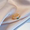 Peacock Green Double Layer Diamond Open Ring for Women in Gold-Plated Copper