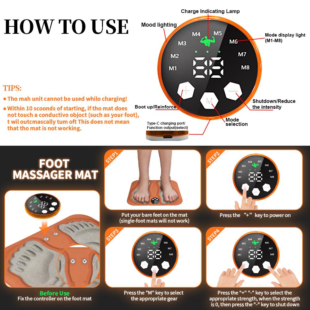 Smart RF Foot Massager Pad - 8 Mode Remote Control for Muscle Relaxation & Leg  Blood  Blood SlimmingCirculation