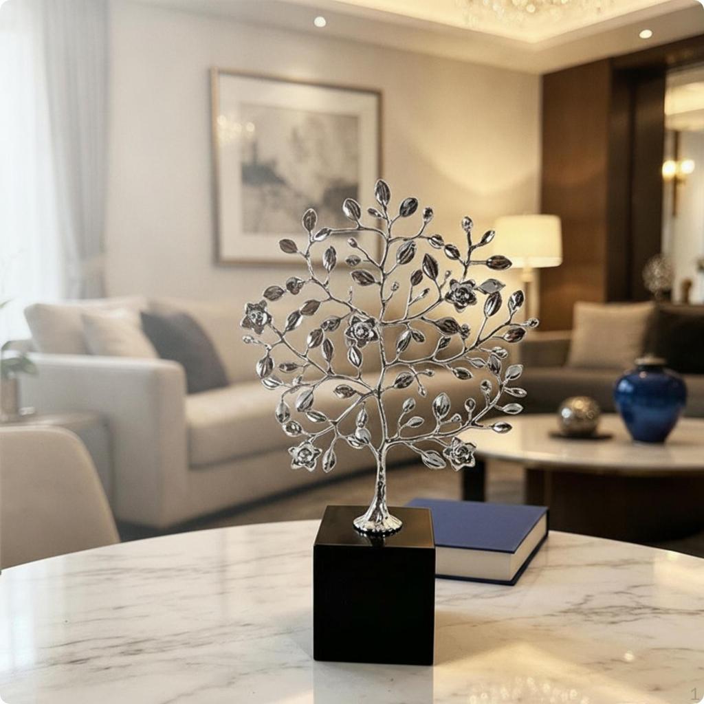Metal Arboreal Sculpture Sculptural Tree Ornament with Pedestal Delicate for