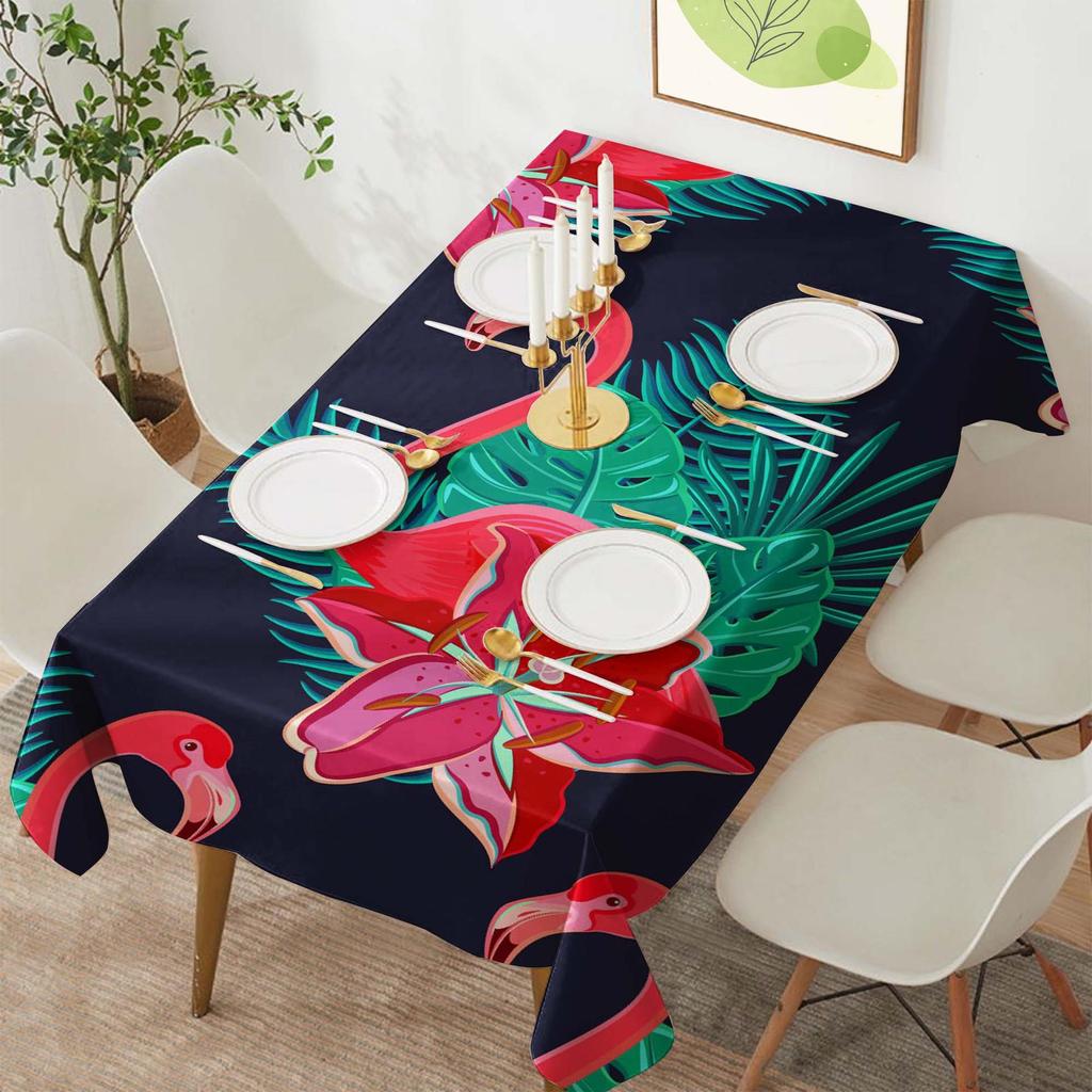 Tropical Flamingo Polyester Rectangular Tablecloth for Parties and Dining