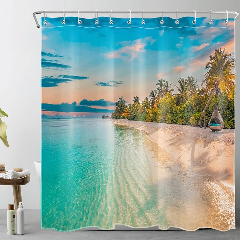 EOBTAIN Black and White Nautical Shower Curtain for Bathroom Summer Starfish and Seaweed Abstract Underwater Fabric Shower Curtain with 10 Hooks