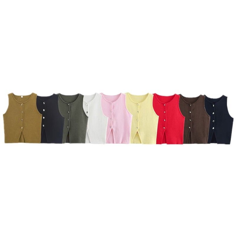 Western Style 2025 Summer New Women clothes All-Match round Neck Sleeveless Slim fit Plain Stitch Short Jacket 5536128