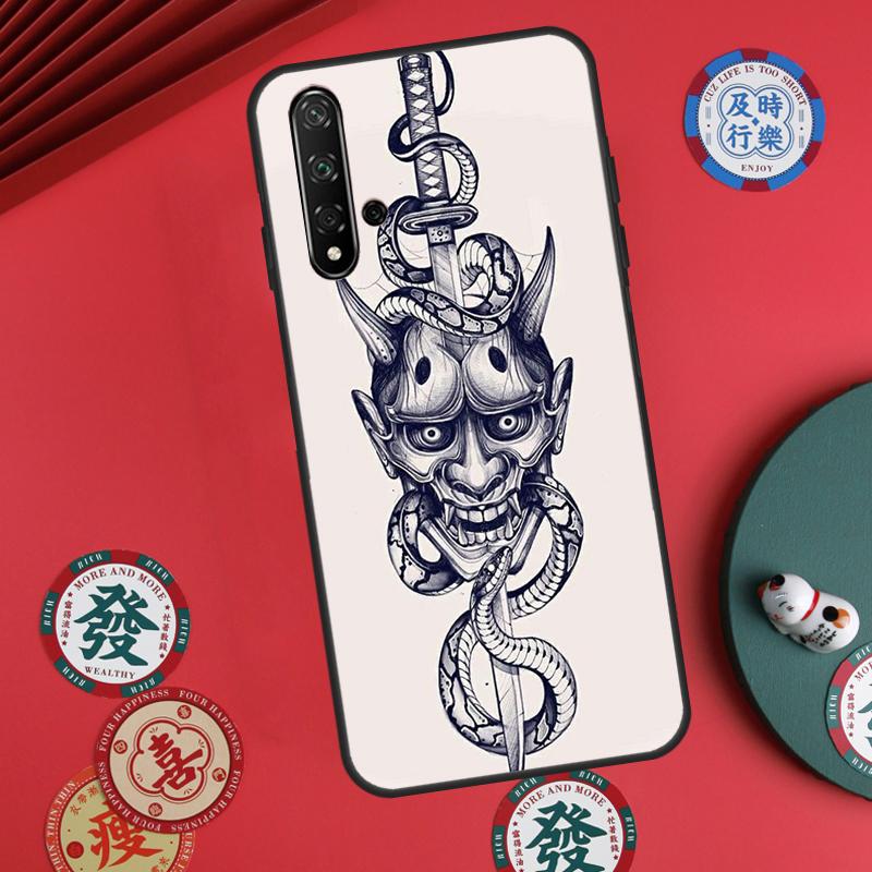 Samurai Oni Mask For Huawei Nova 12s 7i 8i 11i 12i Y73 Y70 Y90 Y60 Y72 Y61 Y91 9 10 SE P30 Pro P40 Lite Case