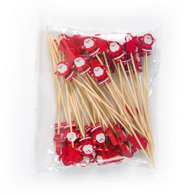 50pcs Christmas Bamboo Cocktail Picks Santa Claus Snowflake Tree Drink Fruit Dessert Food Toothpicks Christmas Party Decor 2025