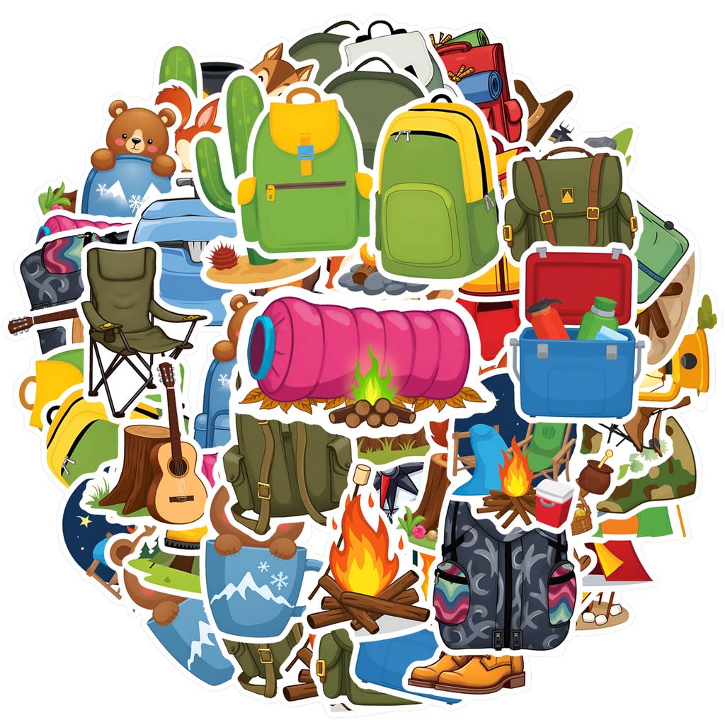 35pcs-50pcs Cartoon Camping Stickers Fun Adventure School Supplies Stickers For Guitar Laptop Helmet Skateboard Laptop