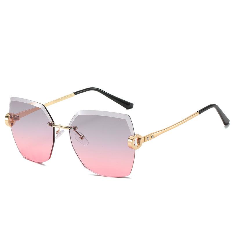 2022 Fashion Crystal Rimless Ocean Color Polygon Sun Glasses Women Vintage Trendy UV400 Sunglasses
