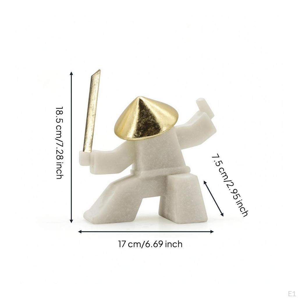Tabletop Figurine Abstract Fighter Geometric Sculpture with Golden Headpiece for