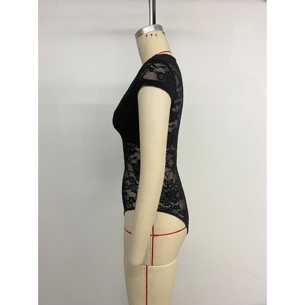 New Women's Sexy Lace V-Neck Black Bodysuit, European American Style, Cross-border Fashion Lingerie Top