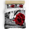 Rosenrote Blumen Retro Straße Bettbezug mit Kissenbezug Kundenspezifisches 3-teiliges Bettwäscheset Steppdeckenbezug Doppelbett Heimtextil