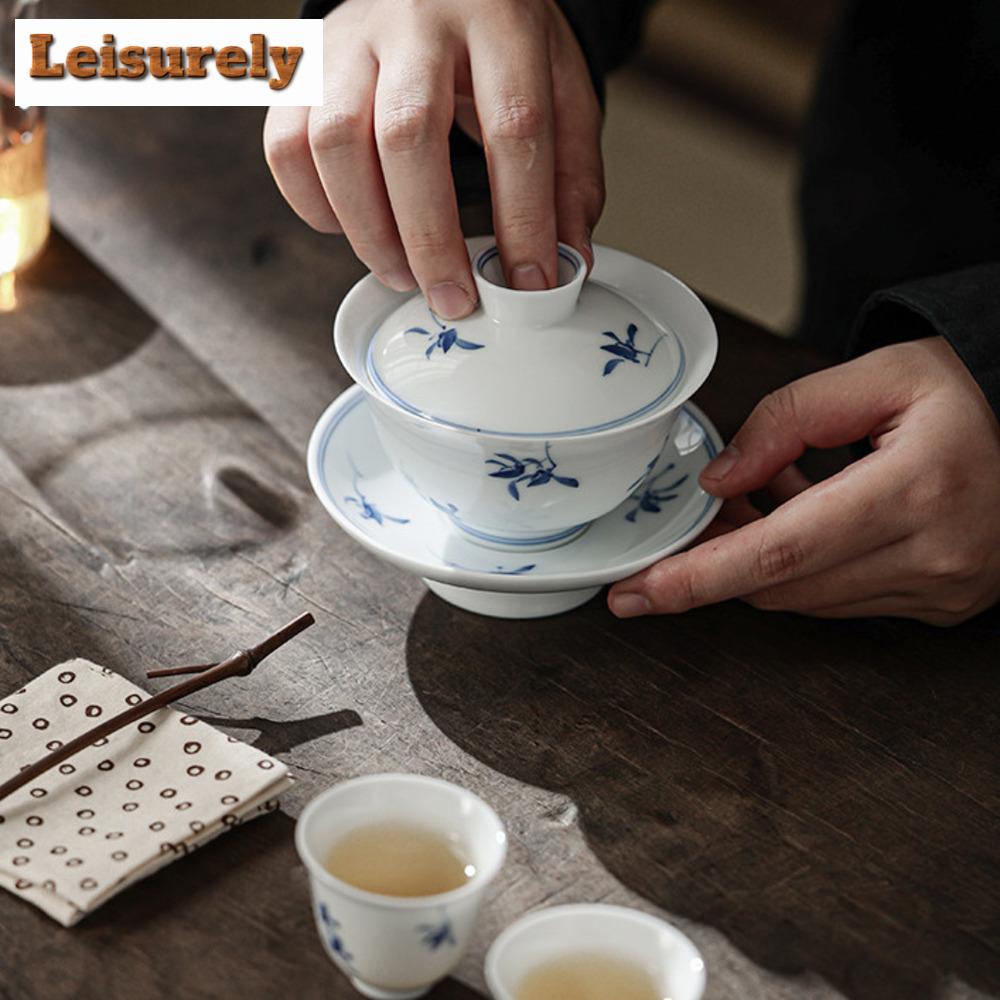 Gaiwan de orquídea mariposa pura pintada a mano de 160 ml, hecha a mano, tres talentos, sopera, tetera, cuenco con tapa, artículos de té artesanales para el tiempo libre.