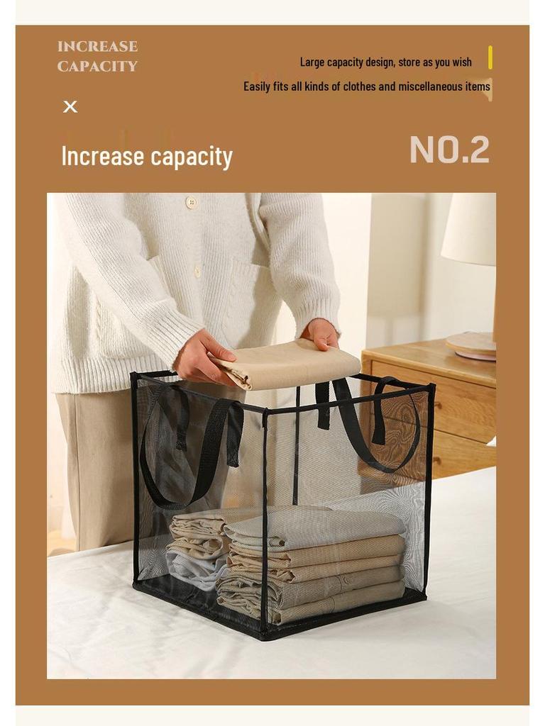 Large Foldable Square Mesh Laundry Basket with Handle - Portable and Ideal for Bathrooms