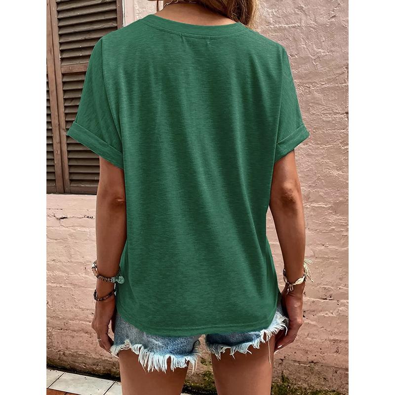 Street Style V-Neck Tee - Women's Summer T-Shirt, Basic Casual Top