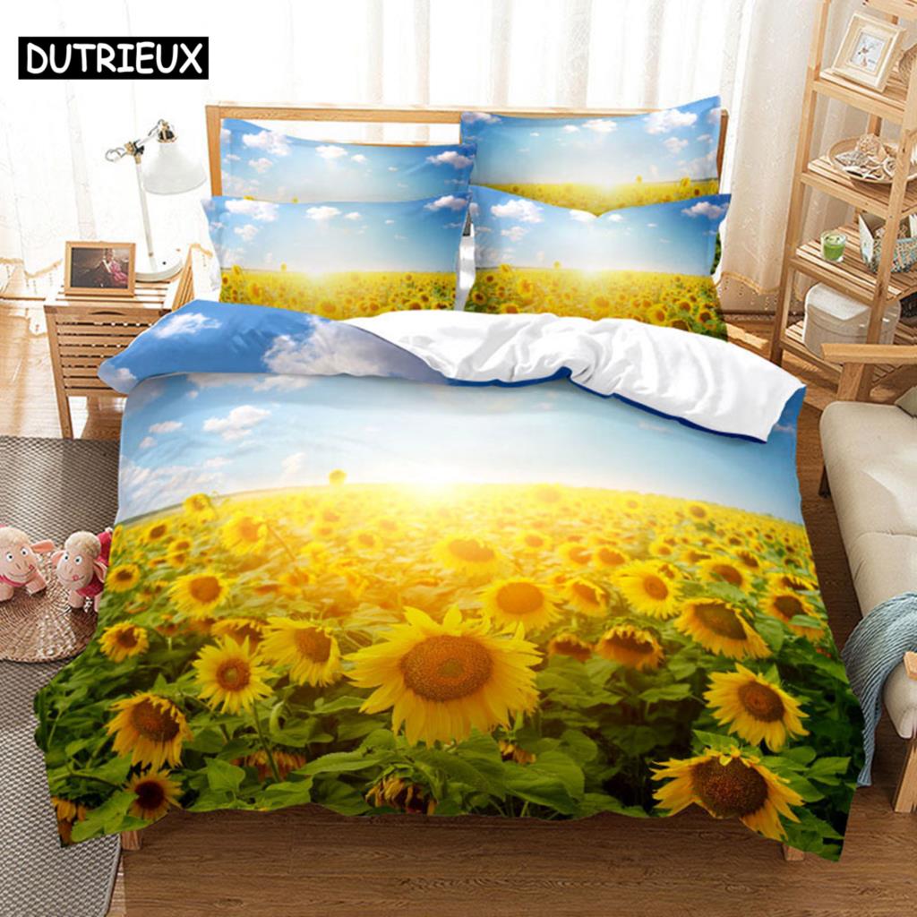 Sunflower Bedding Set Bed Linens Duvet Cover Quilt Comforter Pillow Case 3D HD Double Full King Queen Twin Bedroom 3PCS 2PCS