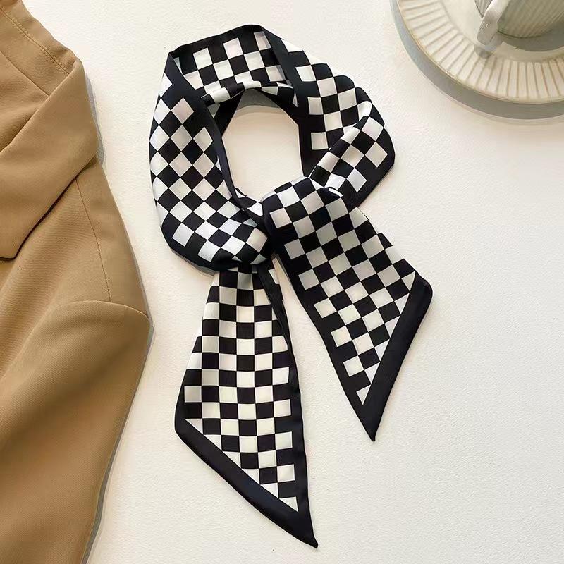 Small White And Tender Green Silk Scarf For Women, Thin Streamer, Headband, Hair Tie, Bag Decoration Long