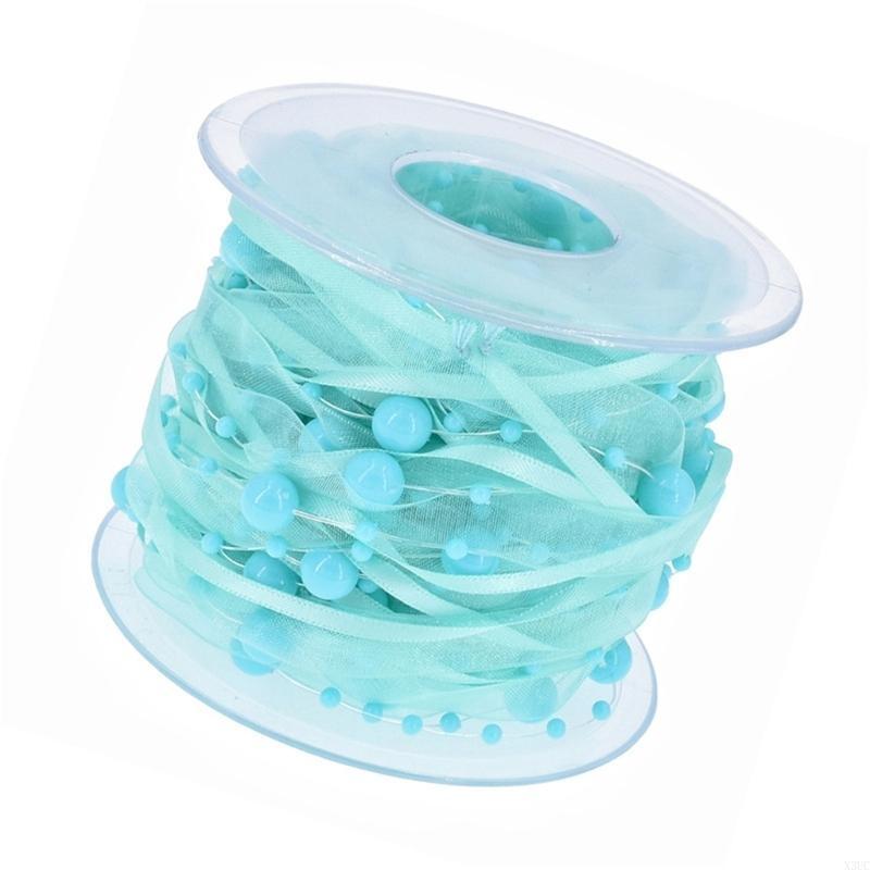 Multipurpose 10m Length White Organza Ribbon with Pearls Detail Accessory for Festival and Artistics Creation 10mm X3UC